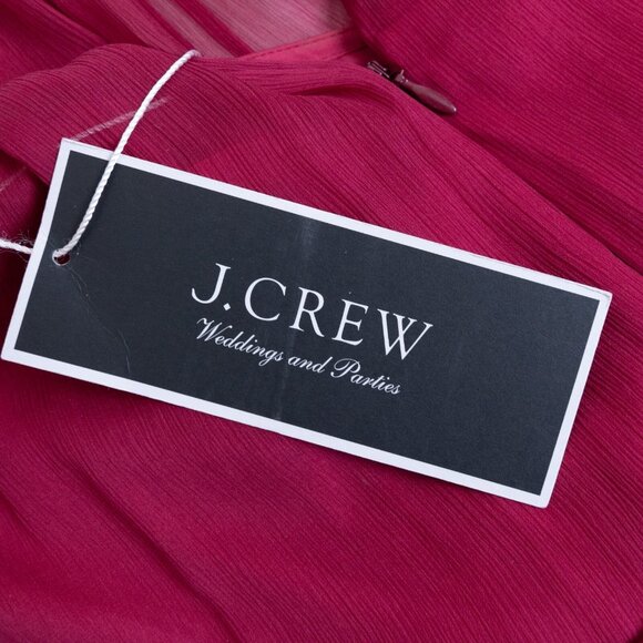 J Crew Silk Chiffon Cocktail Dress Red Wild Berry Midi Size 2 - Picture 12 of 16